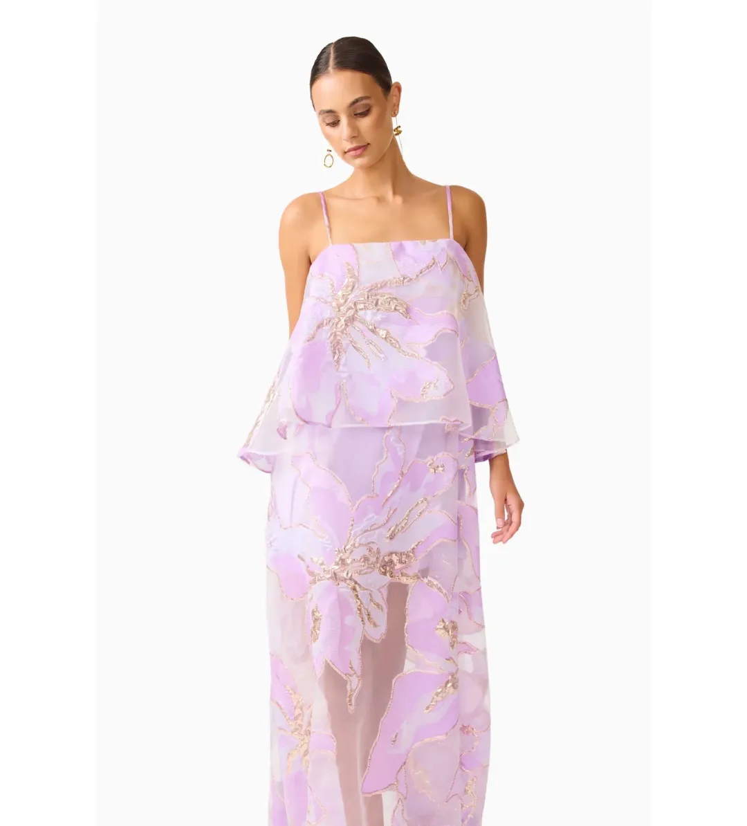 Elliatt Elysia Tiered Gown in Purple Floral Size M/AU 10 for rent on The Volte - main image