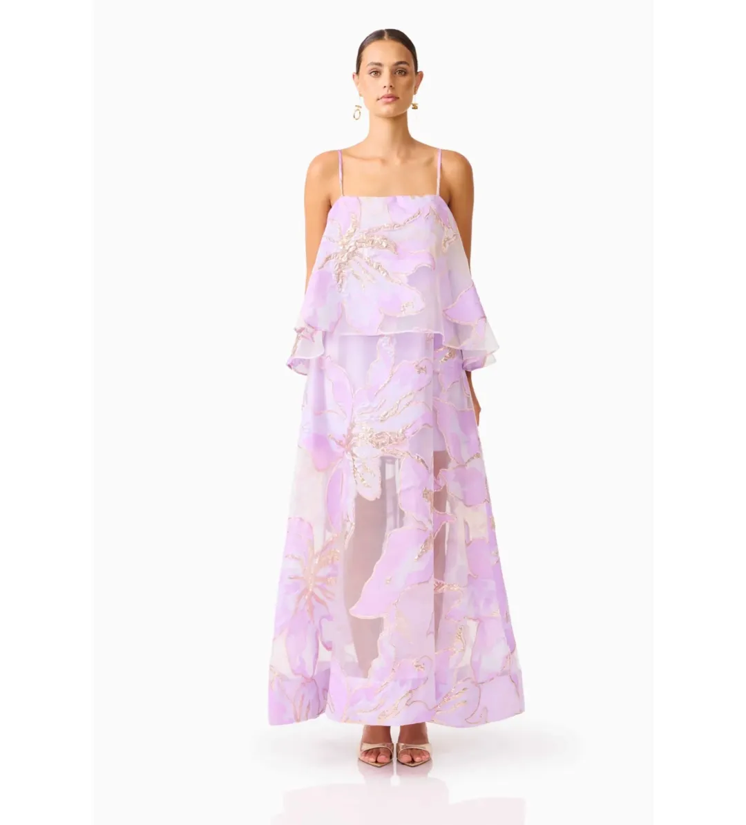 Elliatt Elysia Tiered Gown in Purple Floral Size M/AU 10 for rent on The Volte - main image
