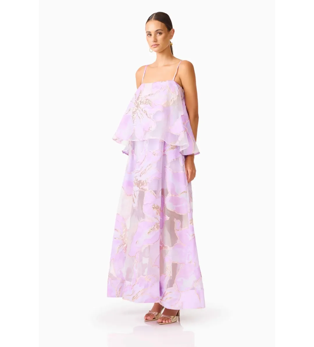 Elliatt Elysia Tiered Gown in Purple Floral Size L/AU 12 for rent on The Volte - main image