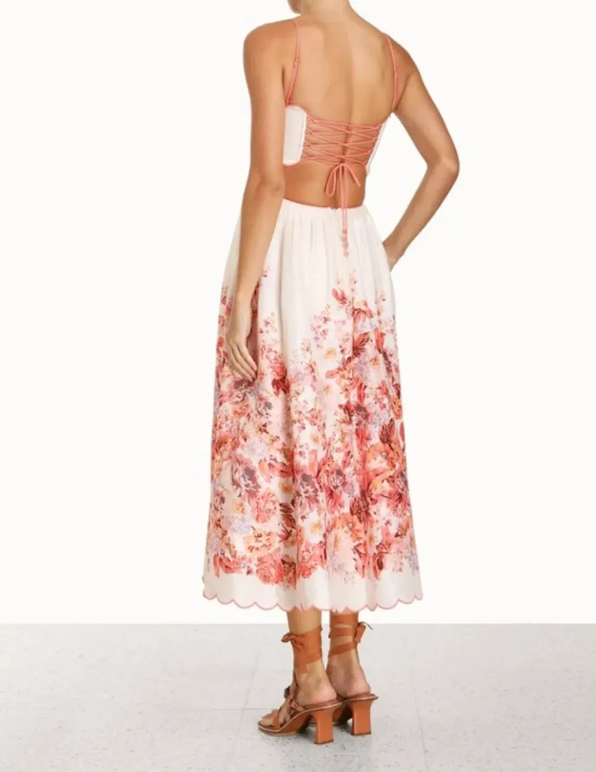 Zimmermann Devi Scallop Midi Dress in Floral Size 1 AU 10 - Image 3