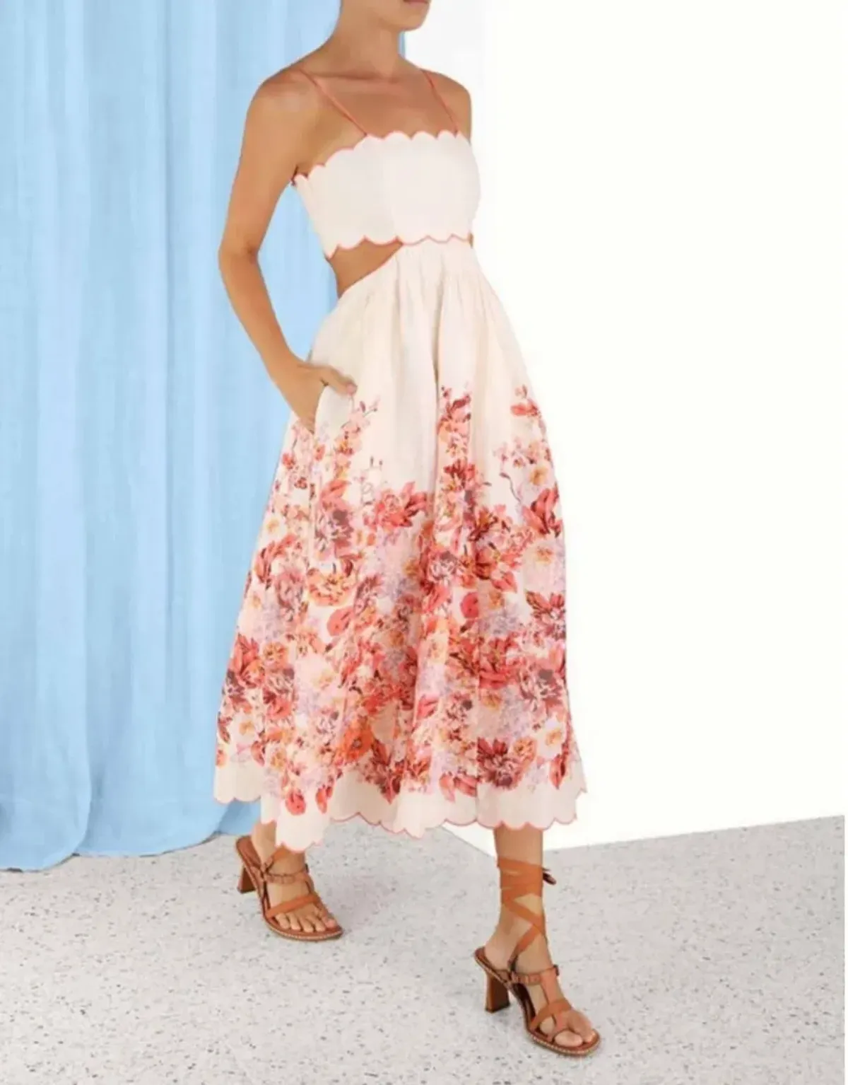 Zimmermann Devi Scallop Midi Dress in Floral Size 1 AU 10 - Image 2