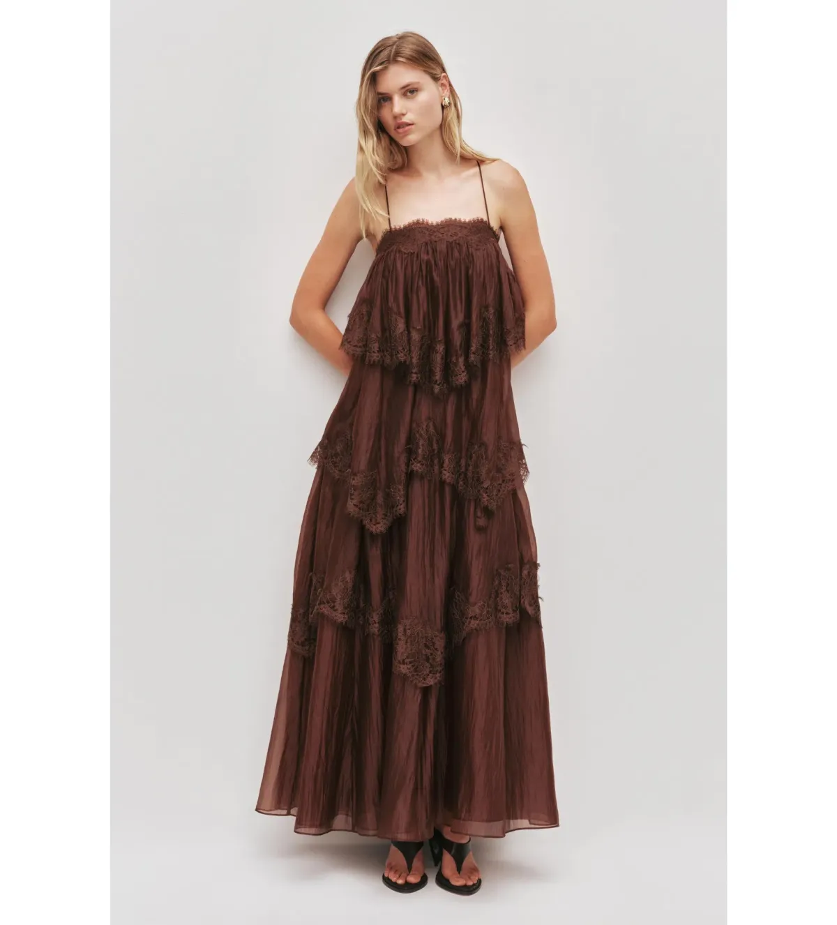 Aje Ophelia Lace Gown in Chocolate Size AU6 - Image 1