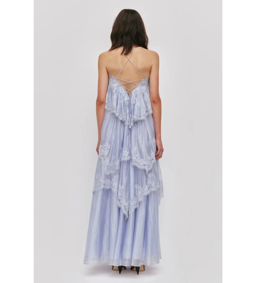Aje Ophelia Lace Gown in French Blue Size AU6 for rent on The Volte - main image