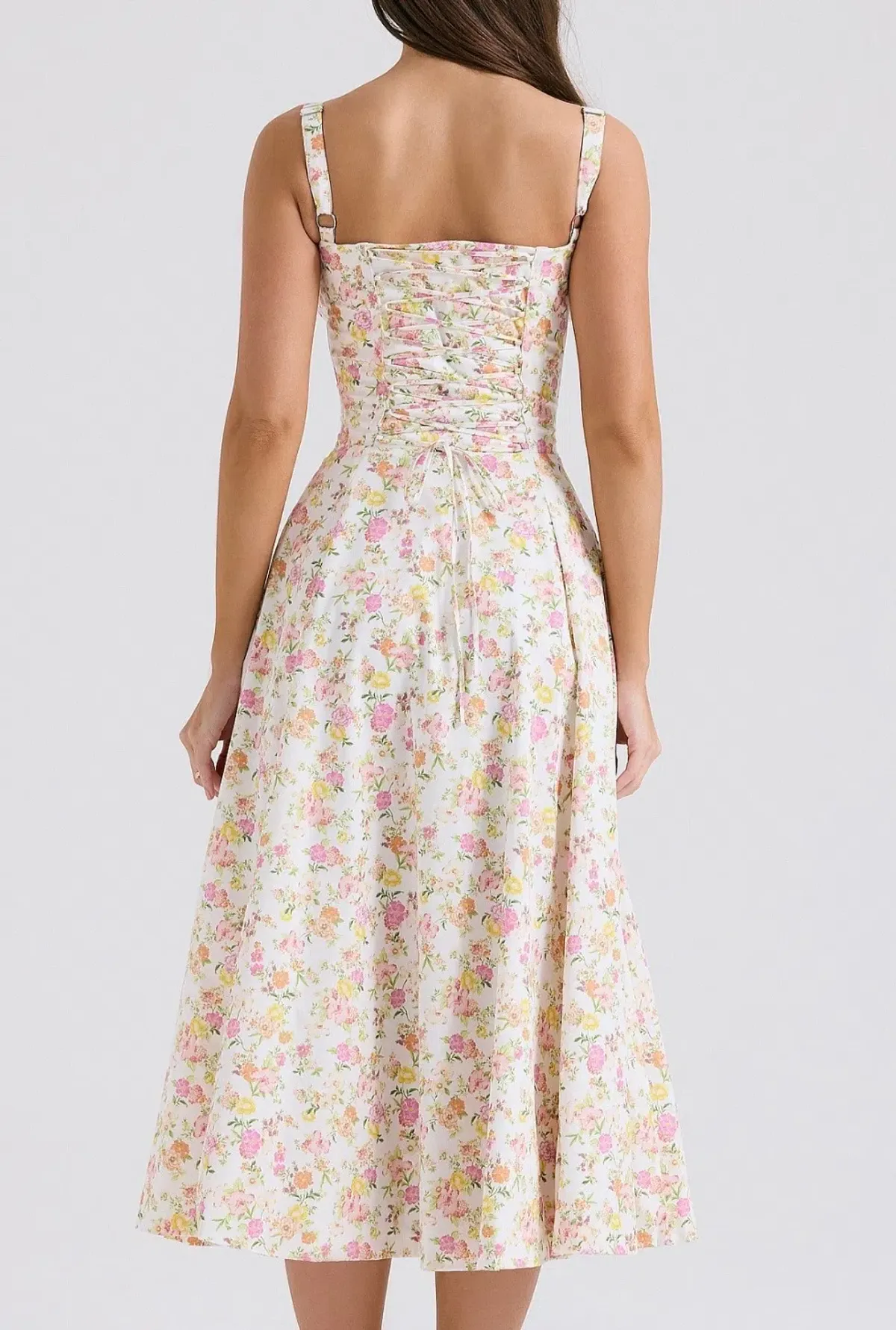 House of CB Carmen Floral Bustier Midi Sundress in Ivory Meadow size S / Aus 8 - Image 2