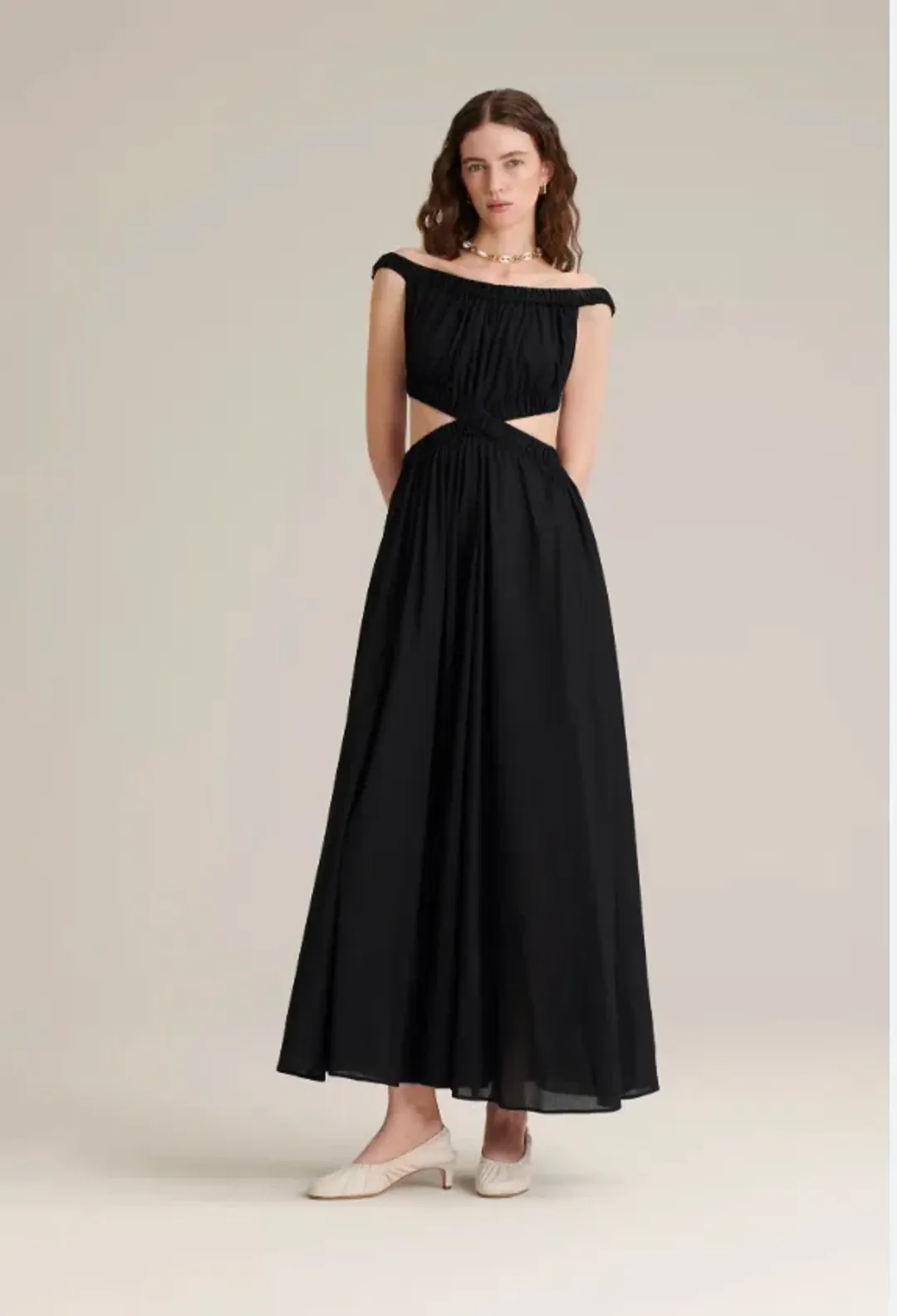 Scanlan Theodore Polished Voile Gather maxi dress black size Aus 8 for rent on The Volte - main image