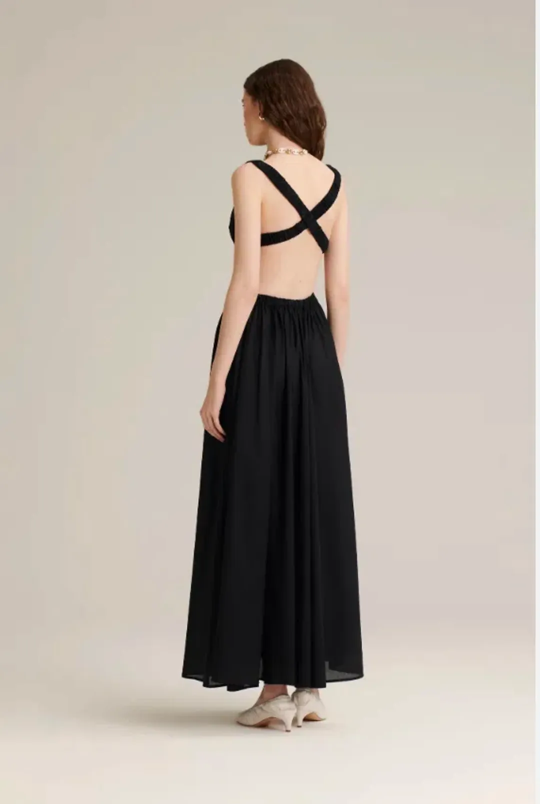 Scanlan Theodore Polished Voile Gather maxi dress black size Aus 8 for rent on The Volte - main image