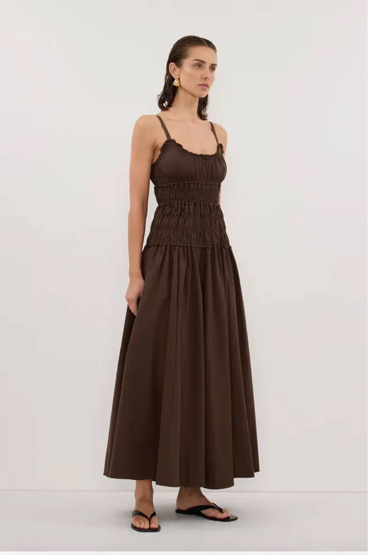 Dissh Toby bitter chocolate cotton midi dress size Aus 6 - Image 1