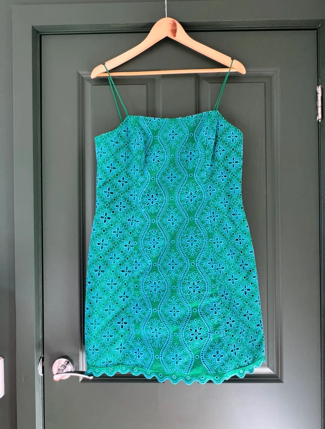 Saloni Abbi Scalloped Broderie Anglaise Cotton Mini Dress. Size 12 for rent on The Volte - main image