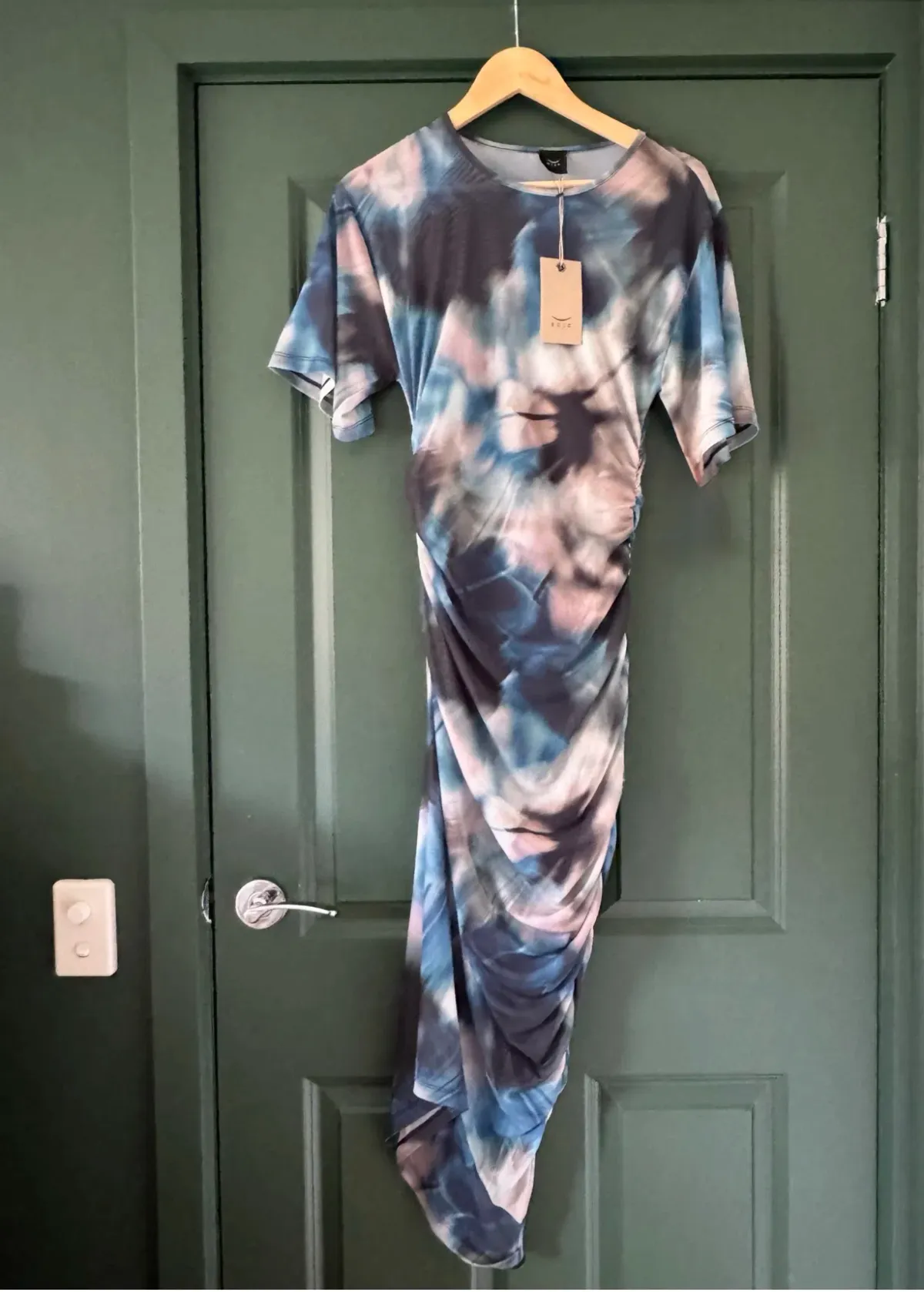 Husk Ruched Side Tie-Dye Midi Dress. Size 10 - Image 1