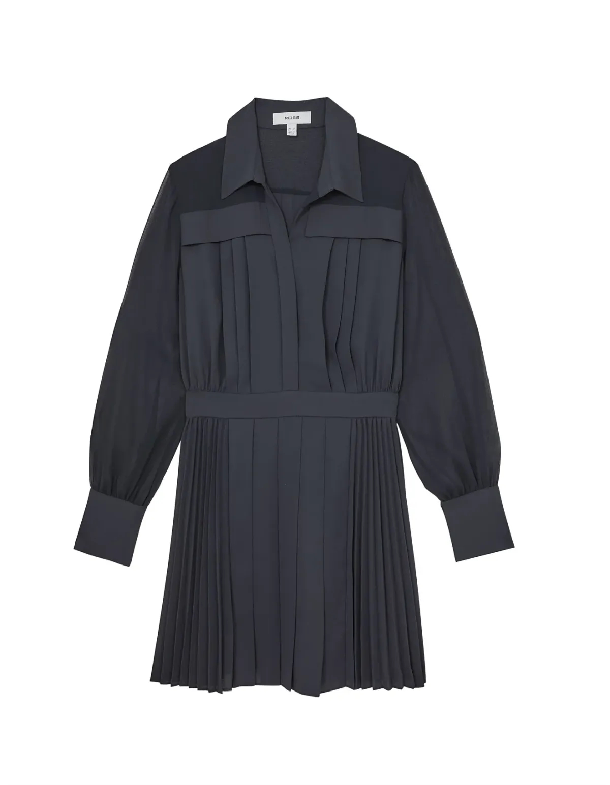 Reiss Giselle Pleat Mini Dress Navy Size 6 - Image 4