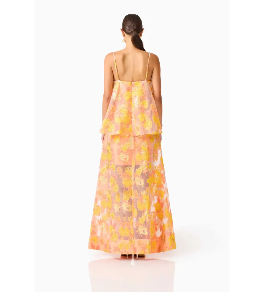 Elliatt Elysia Tiered Gown in Orange Floral Size S /AU8 for rent on The Volte - main image