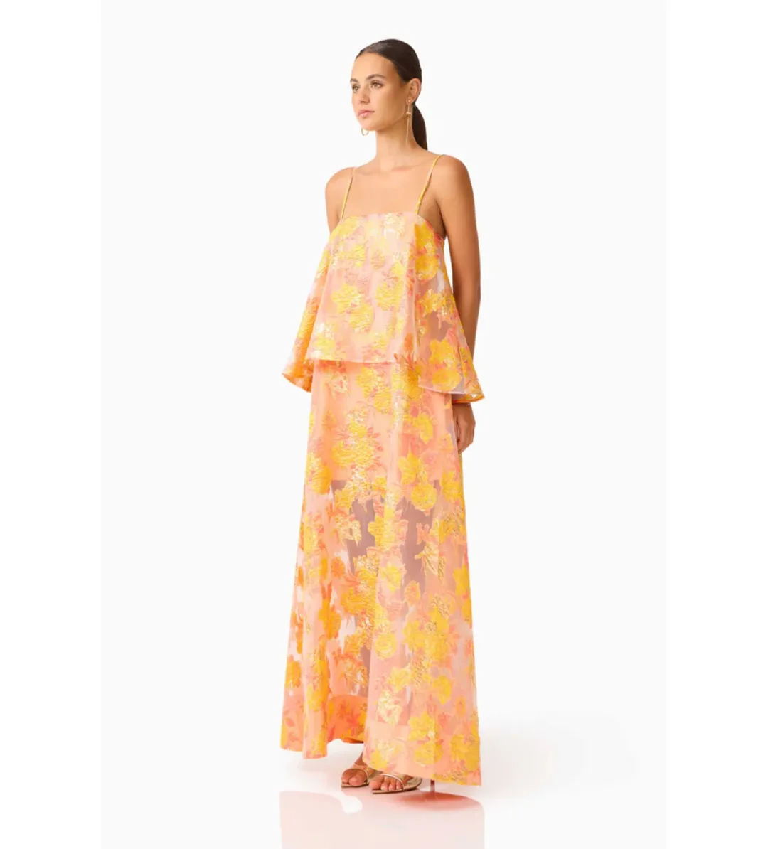 Elliatt Elysia Tiered Gown in Orange Floral Size S /AU8 for rent on The Volte - main image