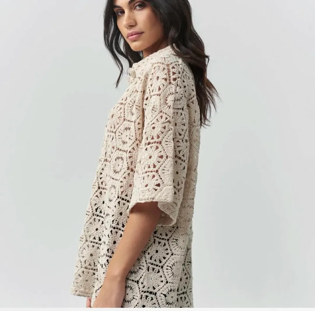 St Marlo oversized crotchet top in cream size 10 for rent on The Volte - main image