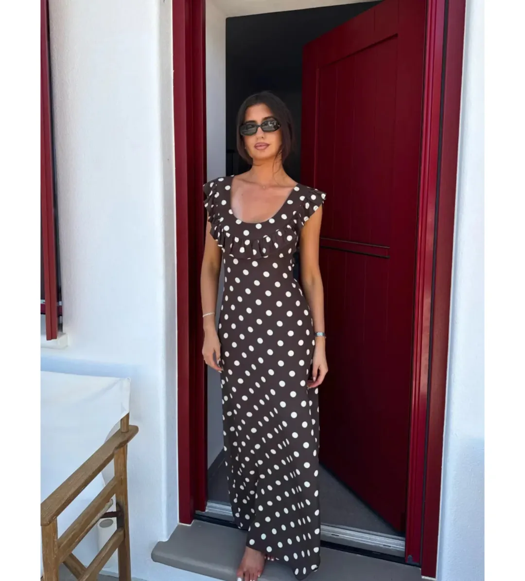 Design By Si Luna Dress in Polka Dots Brown/White Size XS/S for rent on The Volte - main image