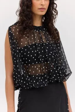 Bianca Spender Black Polka Dot Silk Emerge Top Size S for rent on The Volte - image 1
