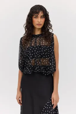 Bianca Spender Black Polka Dot Silk Emerge Top Size S for rent on The Volte - image 3