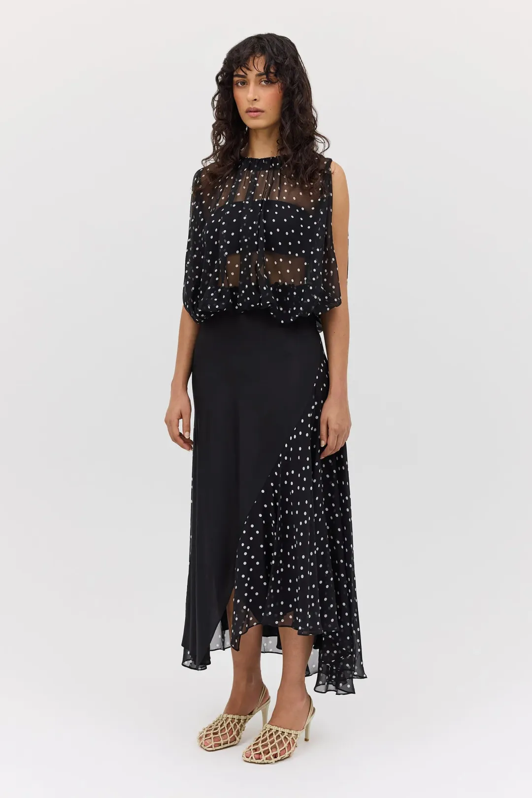 Bianca Spender Black Polka Dot Silk Emerge Top Size S for rent on The Volte - main image