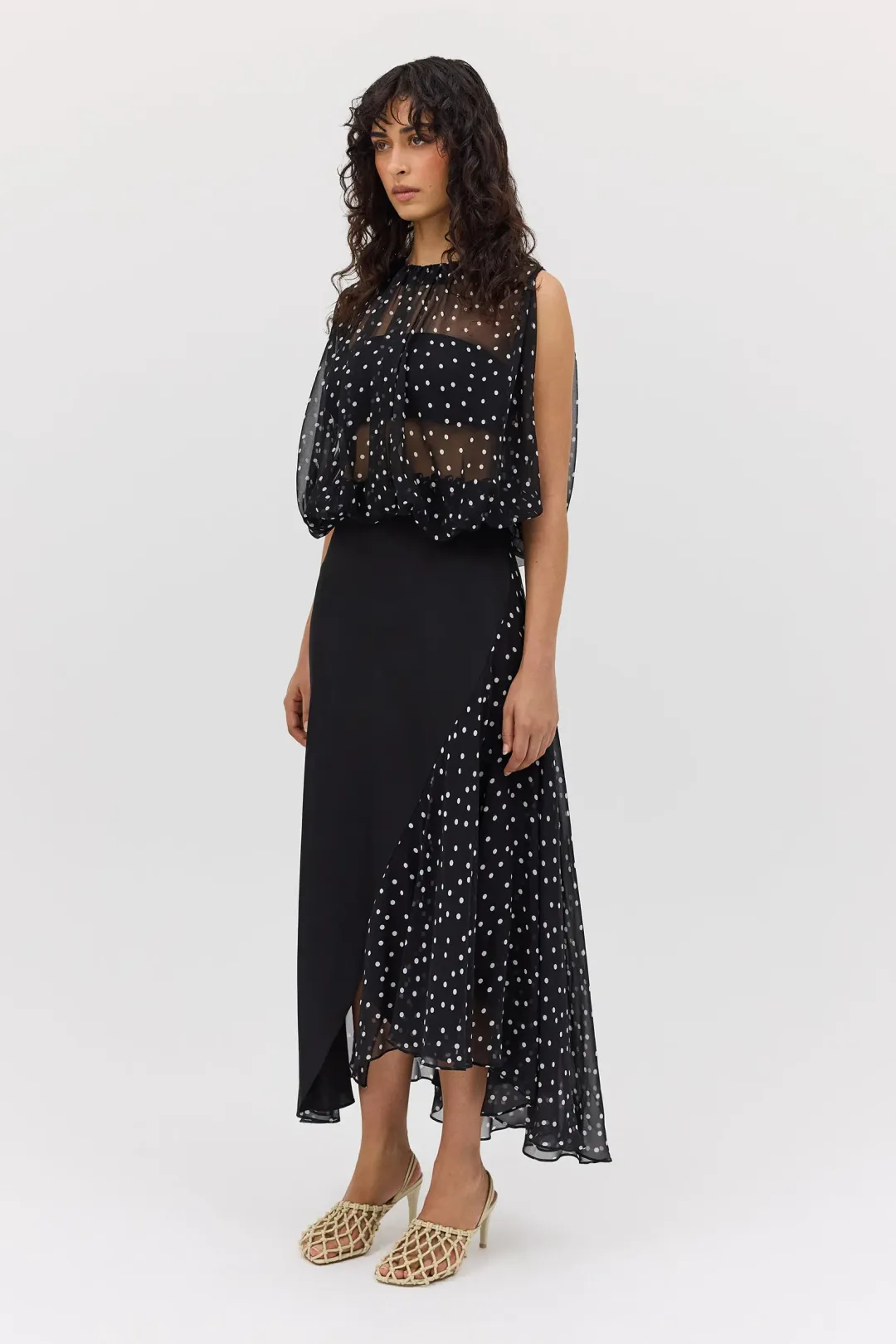 Bianca Spender Black Polka Dot Silk Emerge Top Size S for rent on The Volte - main image