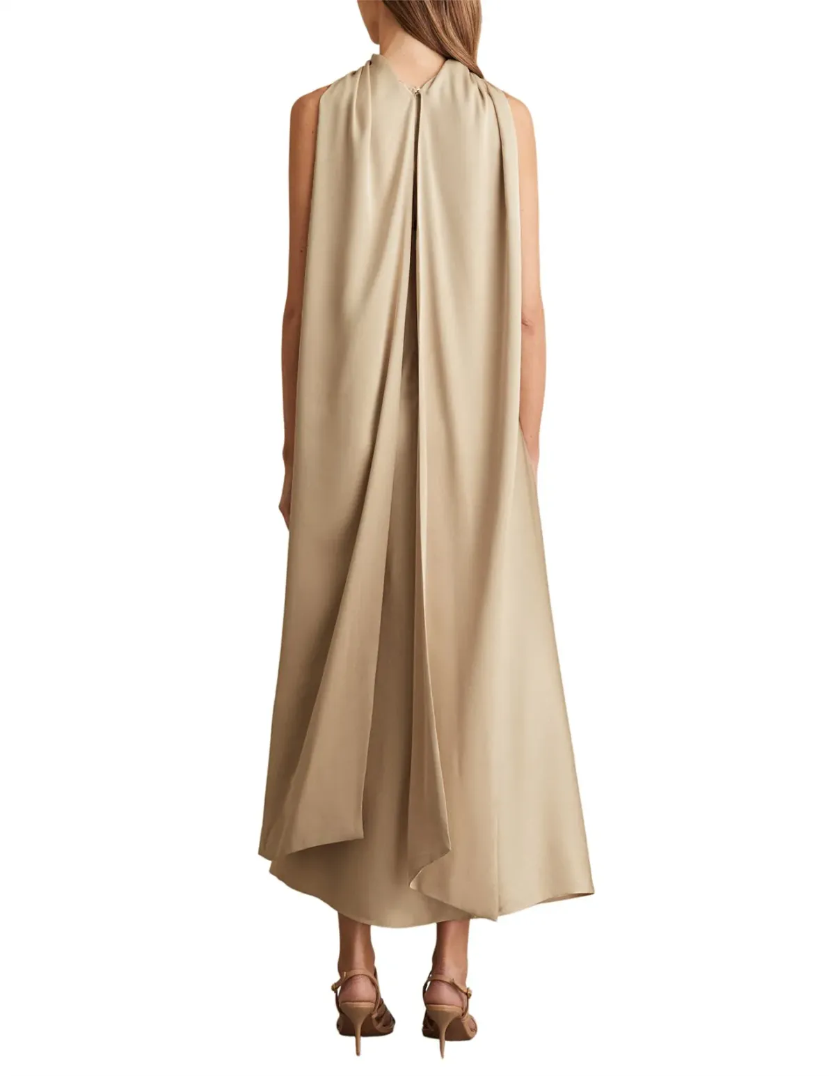 Reiss Michelle Drape Occasion Midi Dress Nude Size 14 - Image 2