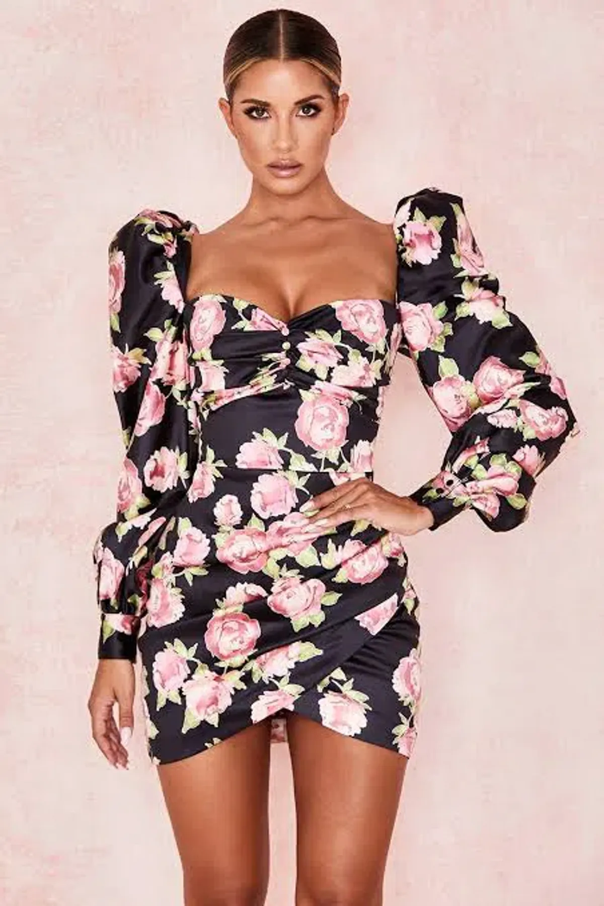 House Of CB Amaryllis Rose Print Puff Shoulder Dress NEW | Size M / Medium - Image 1