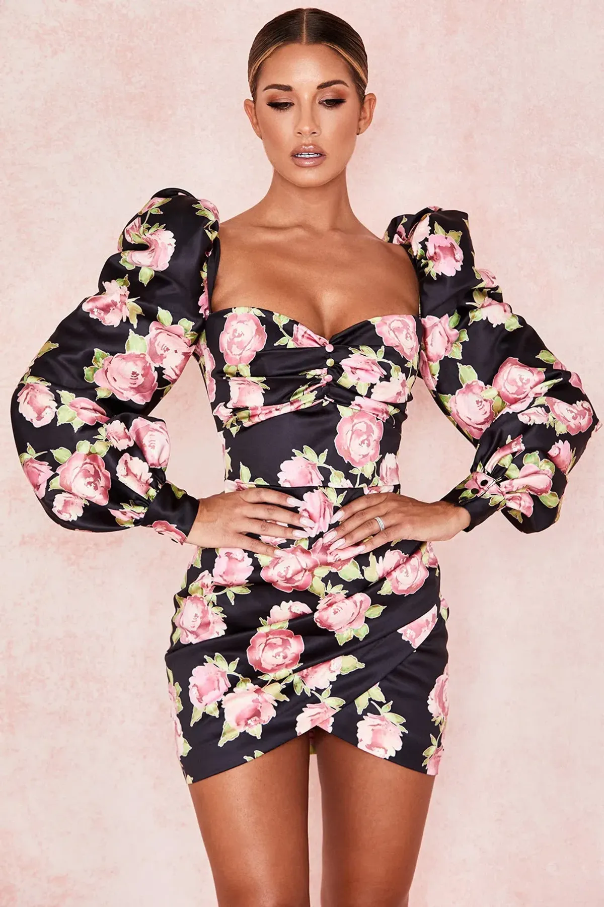 House Of CB Amaryllis Rose Print Puff Shoulder Dress NEW | Size M / Medium - Image 2