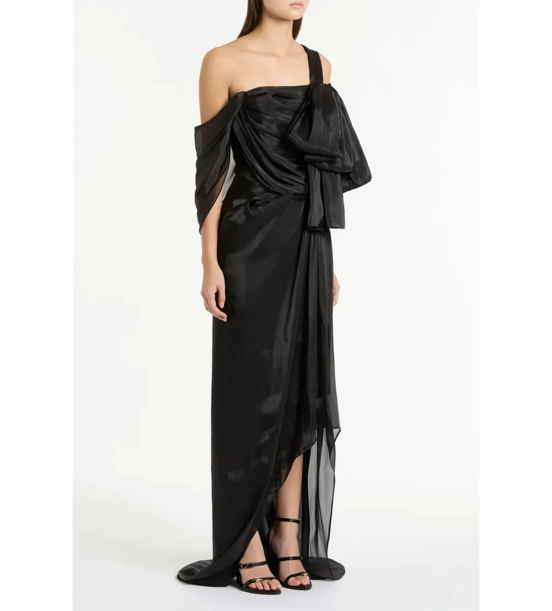 Carla Zampatti Lustre Chiffon Bow Gown in Black Size AU12 for rent on The Volte - main image