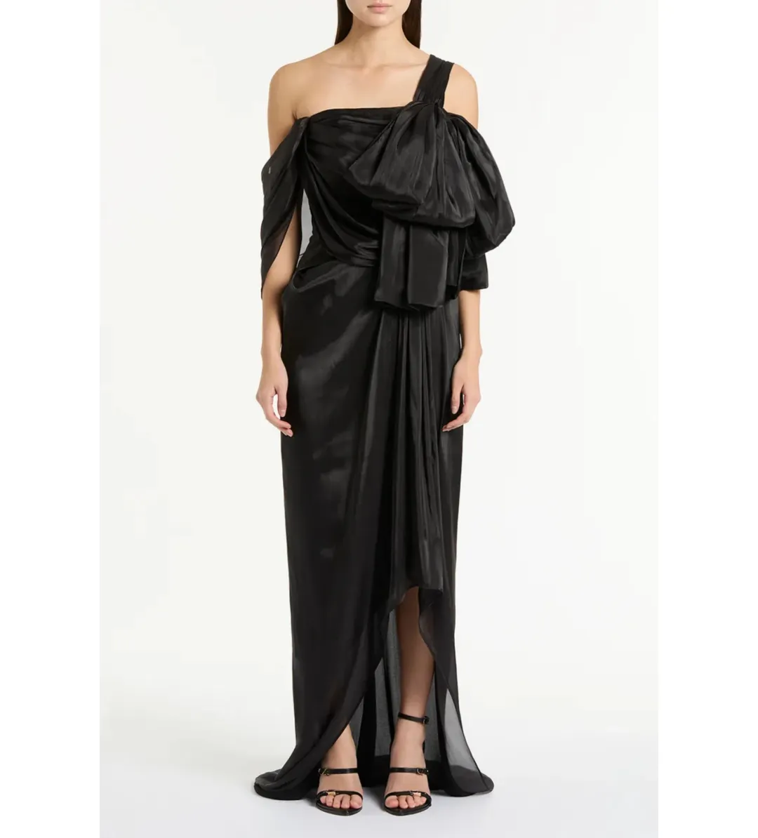 Carla Zampatti Lustre Chiffon Bow Gown in Black Size AU12 for rent on The Volte - main image