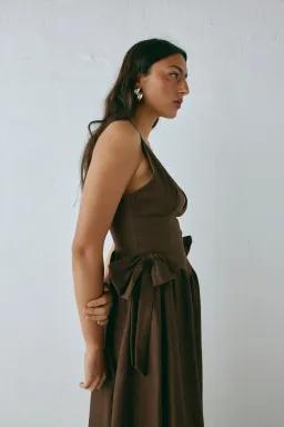 Daphne Linen Midi Dress Chocolate for rent on The Volte - image 3