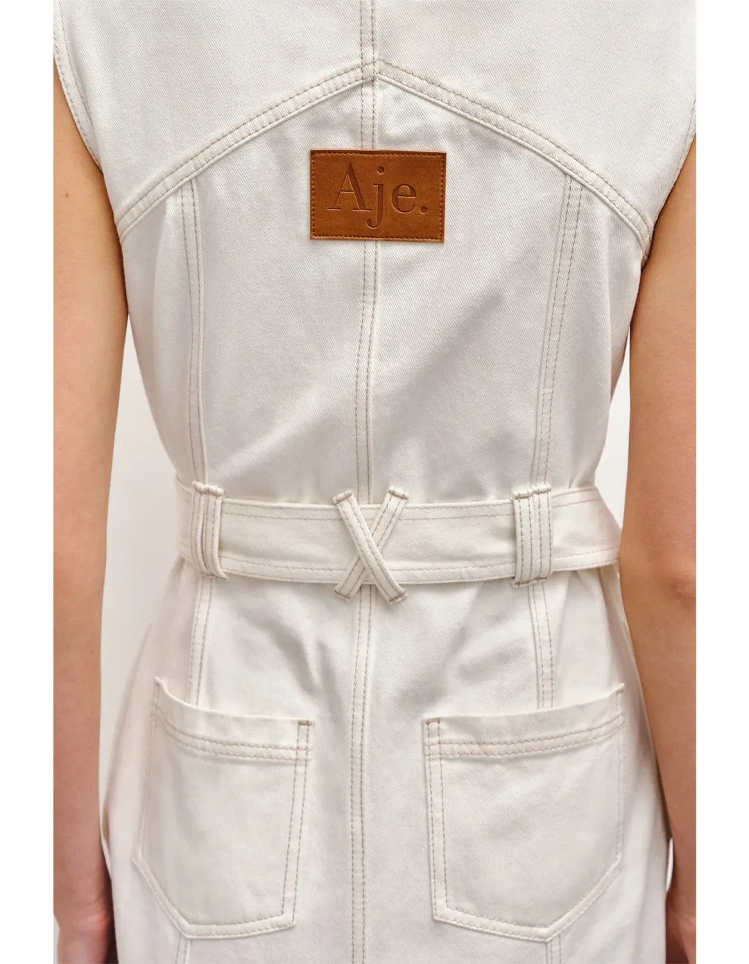 Aje Ivy Denim Midi Dress Cream Size 8 for rent on The Volte - main image