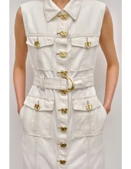 Aje Ivy Denim Midi Dress Cream Size 8 for rent on The Volte - image 4