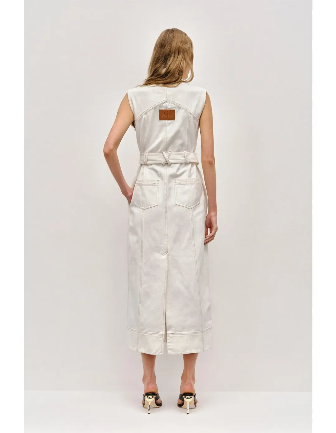 Aje Ivy Denim Midi Dress Cream Size 8 for rent on The Volte - main image