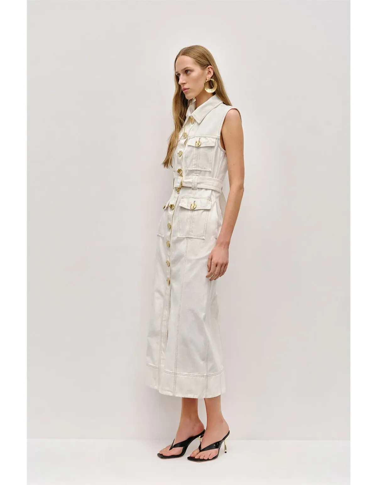 Aje Ivy Denim Midi Dress Cream Size 8 - Image 3