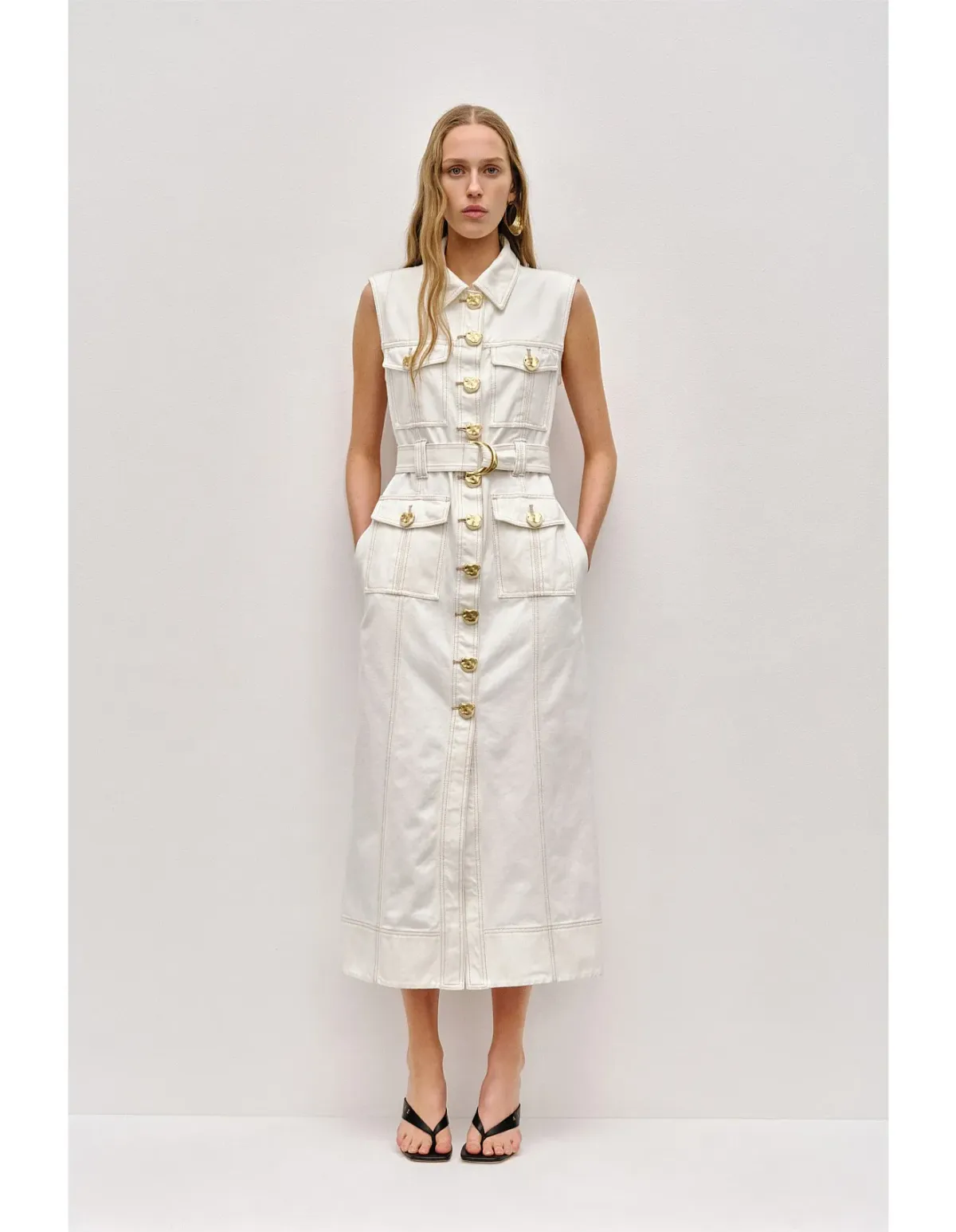 Aje Ivy Denim Midi Dress Cream Size 8 - Image 1