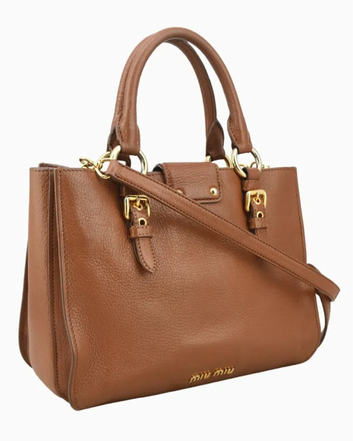 Miu Miu Madras Tote Bag Calfskin Brown Handbag - Image 1