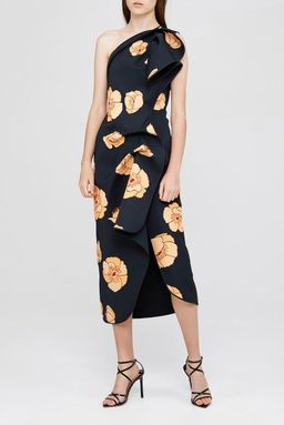 Acler Crawford Midi Dress Black Large Amber Poppy Size 8 for rent on The Volte - image 1