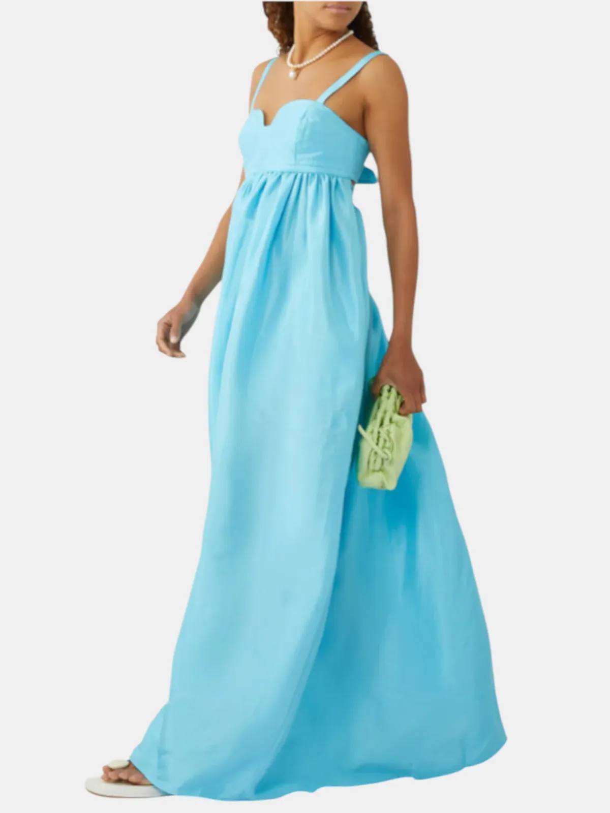 Oroton Bodice Detail Lake Blue Gown Size 14 Silk Strappy Maxi Dress - Image 1