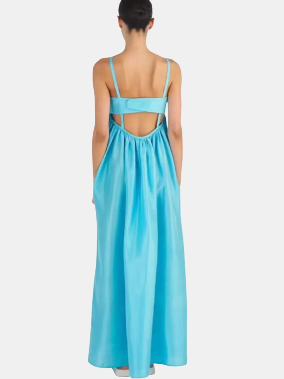 Oroton Bodice Detail Lake Blue Gown Size 14 Silk Strappy Maxi Dress - Image 3