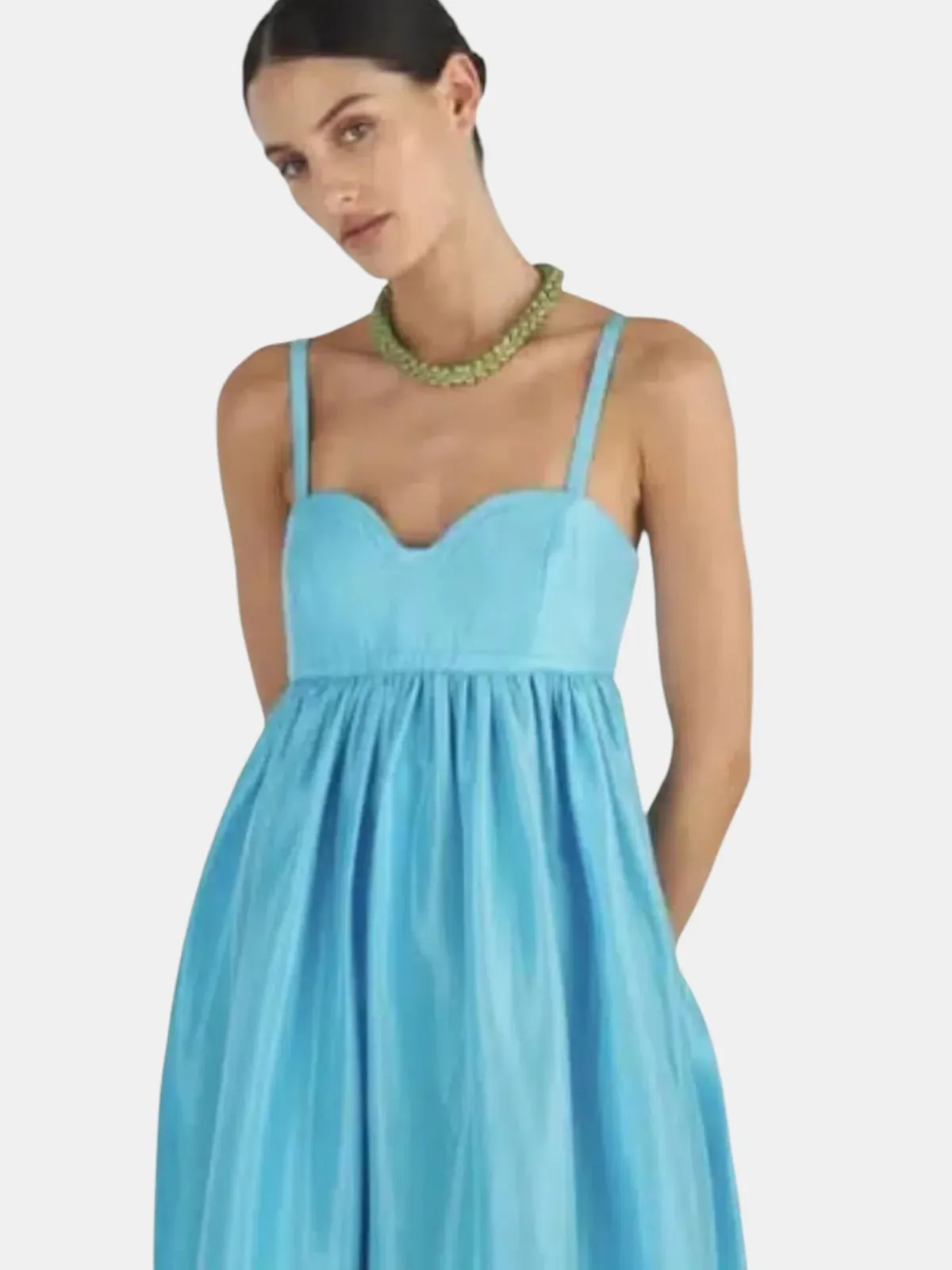 Oroton Bodice Detail Lake Blue Gown Size 14 Silk Strappy Maxi Dress - Image 7