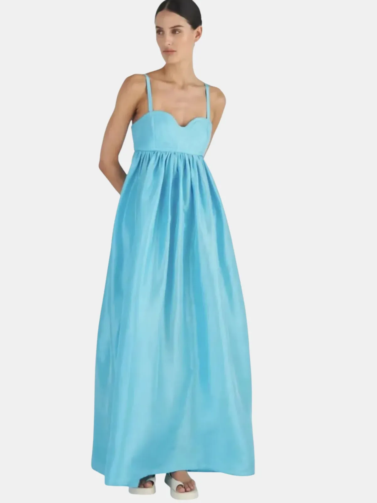 Oroton Bodice Detail Lake Blue Gown Size 14 Silk Strappy Maxi Dress - Image 2