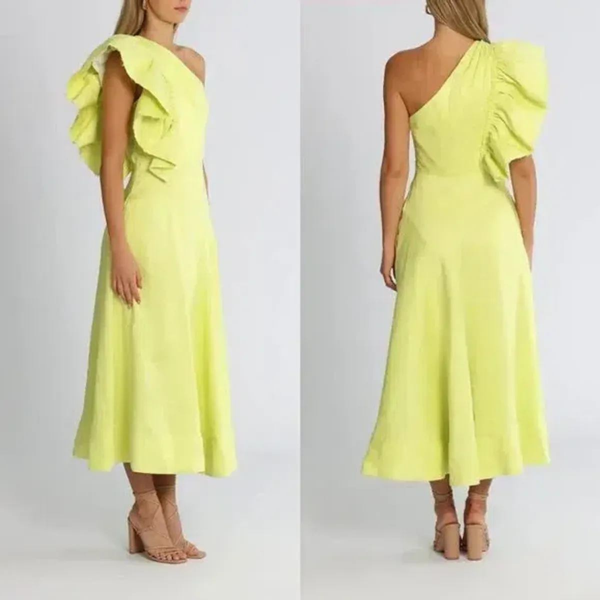 Aje Bonjour Asymmetric Midi Dress Lime Green - Image 3