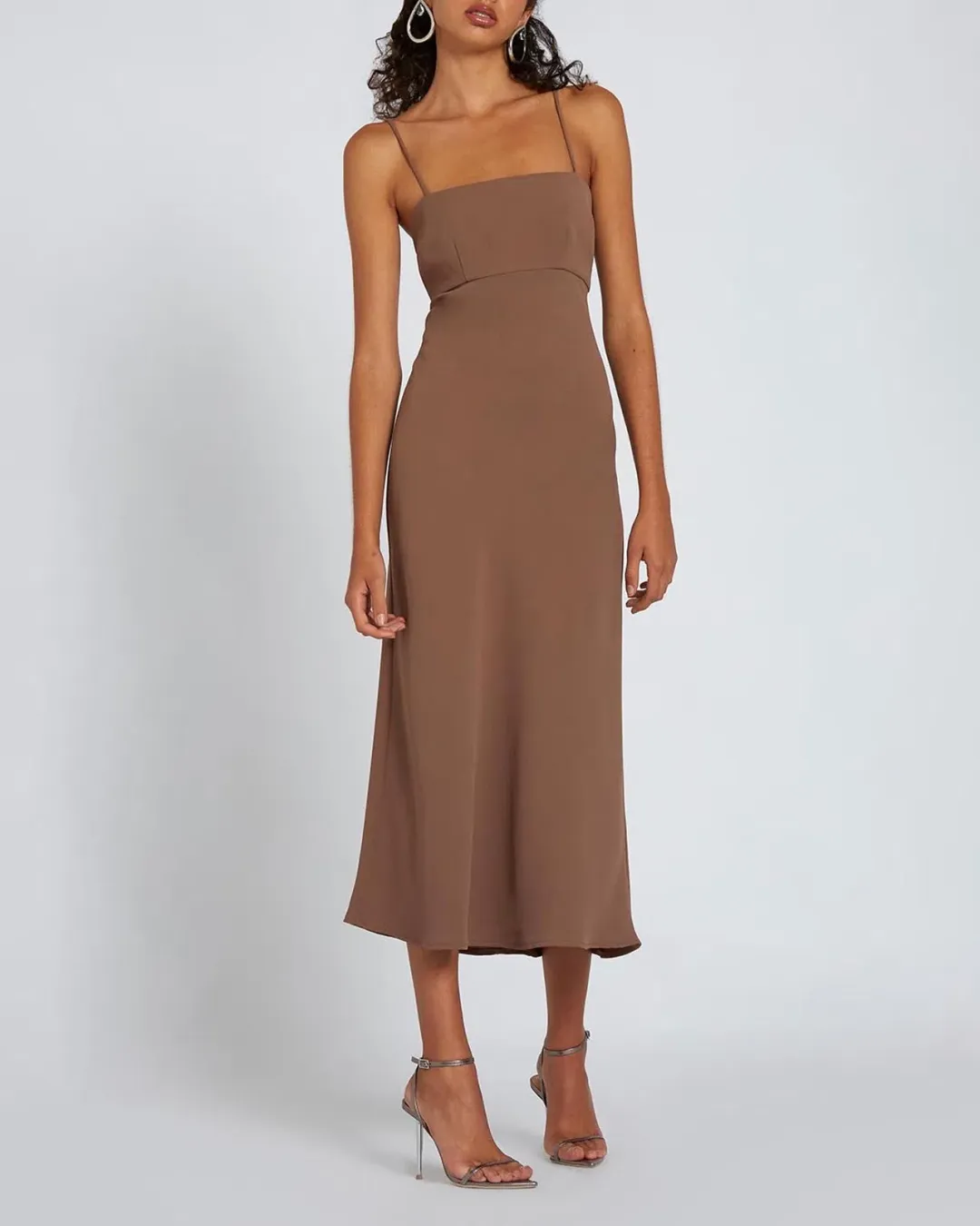 BY JOHNNY Fall Bias Midi Dress In Brown Mocha | Size AU 14 for rent on The Volte - main image
