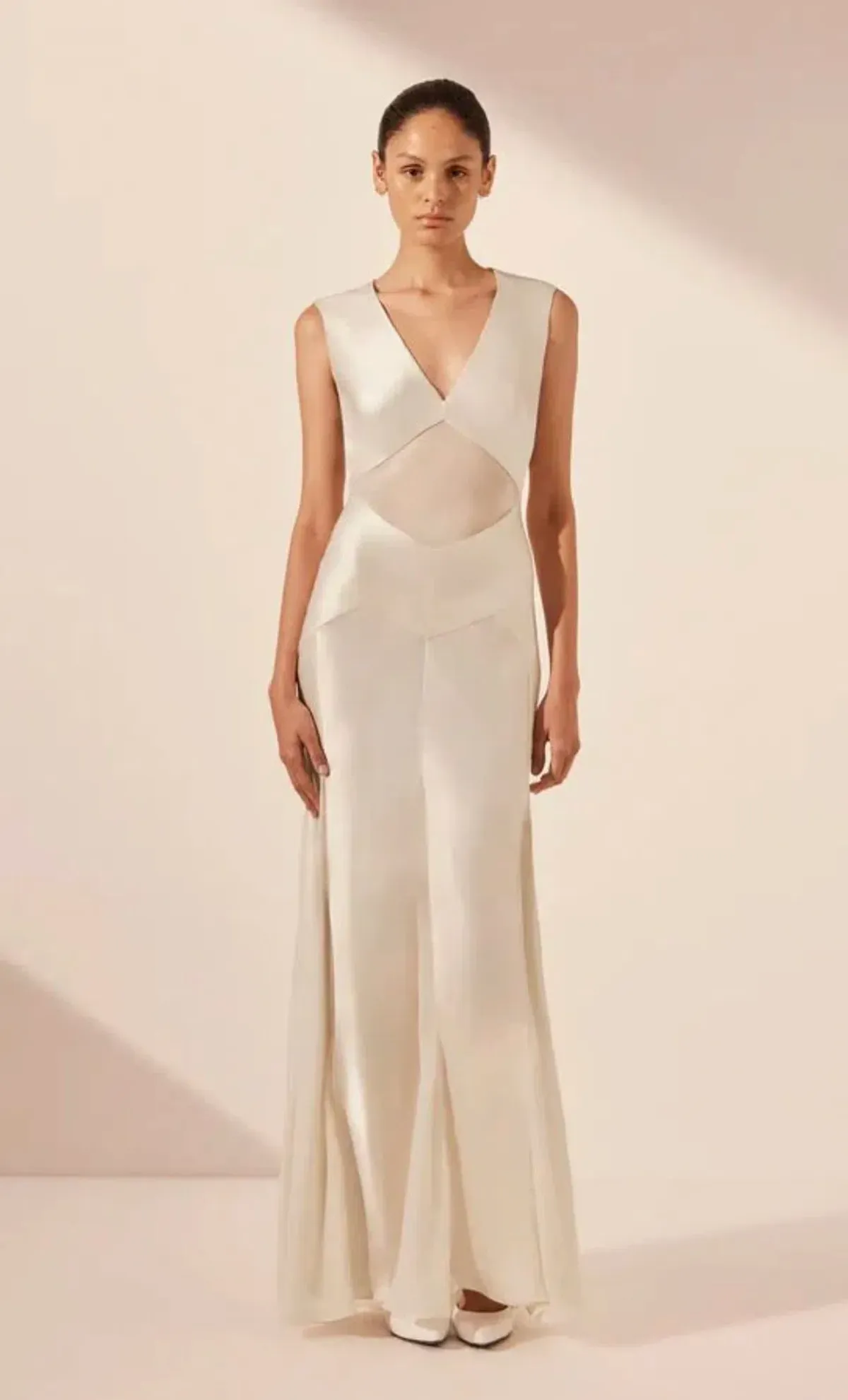 Shona Joy Moraya Godet Maxi Dress Pearl White Size 12 for rent on The Volte - main image