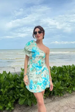 Forever New Darcy One Shoulder Bow Mini Dress Mint Lyell Floral Size AU 10 / M for rent on The Volte - image 4