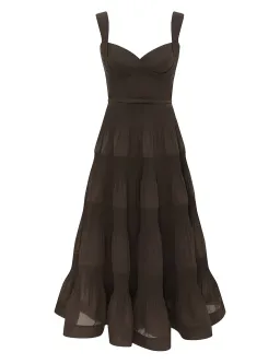 Zimmermann Pleated Draped Midi Dress Olive Size 2 for rent on The Volte - image 1