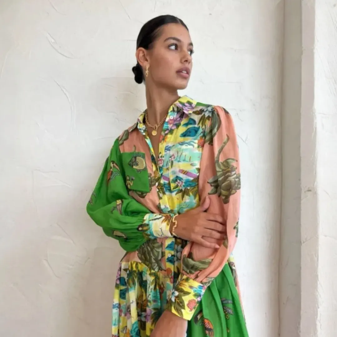 Alemais Holiday Patchwork Shirtdress in Multi Size 8 for rent on The Volte - main image