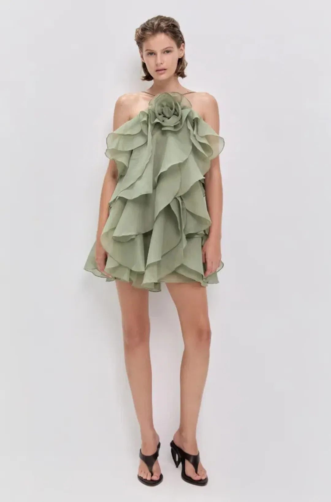 Aje Pandorea Layered Mini Dress Moss Green Size 8 for rent on The Volte - main image