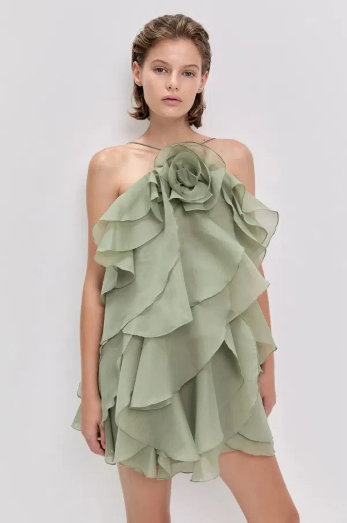 Aje Pandorea Layered Mini Dress Moss Green Size 8 - Image 1