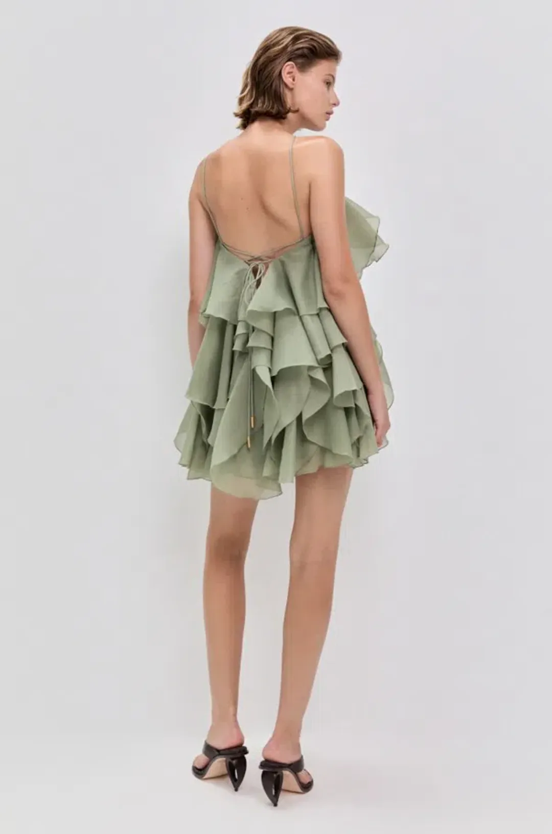 Aje Pandorea Layered Mini Dress Moss Green Size 8 for rent on The Volte - main image