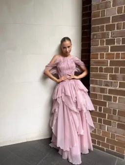 NISHA GOWN | FAWN PINK - SIZE 8 for rent on The Volte - image 1