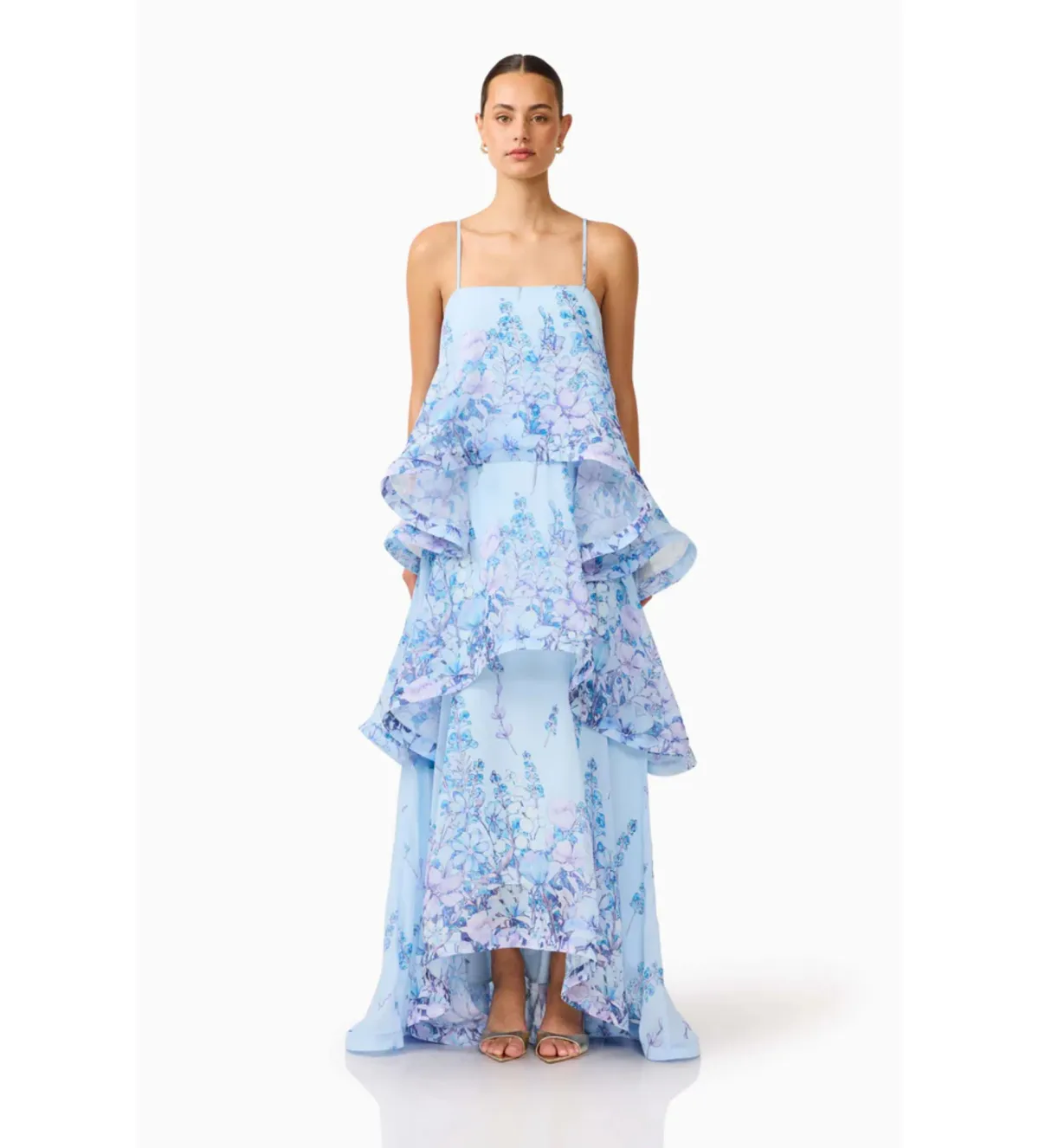 Elliat Armani Tiered Maxi Dress in Baby Blue Floral Size M/AU10 for rent on The Volte - main image